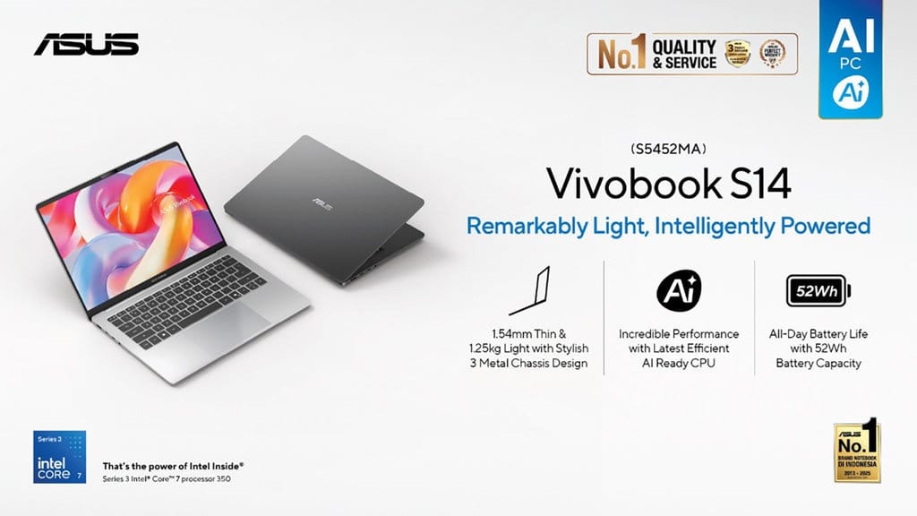 ASUS Vivobook S14 Terbaru Usung Prosesor Intel® Core™ Series 3 ASUS Vivobook S14 Terbaru Usung Prosesor Intel® Core™ Series 3