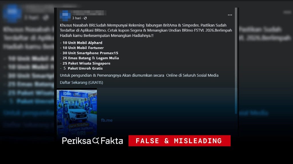 Hoaks, Tautan Pendaftaran Undian BRImo FSTVL 2026 Hoaks, Tautan Pendaftaran Undian BRImo FSTVL 2026