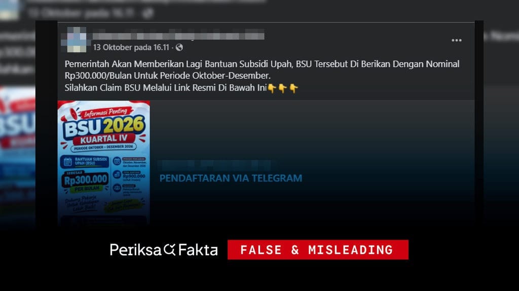 Hoaks, Tautan Pendaftaran BSU Oktober-Desember Lewat Telegram Hoaks, Tautan Pendaftaran BSU Oktober-Desember Lewat Telegram