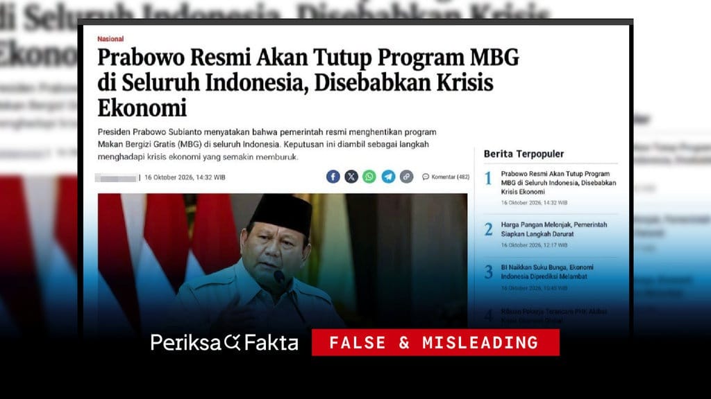 Hoaks, Prabowo Tutup Program MBG karena Krisis Ekonomi Hoaks, Prabowo Tutup Program MBG karena Krisis Ekonomi