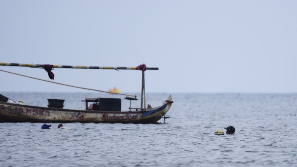 Nelayan Pencari Kepiting Kecil dengan Cara Menyelam