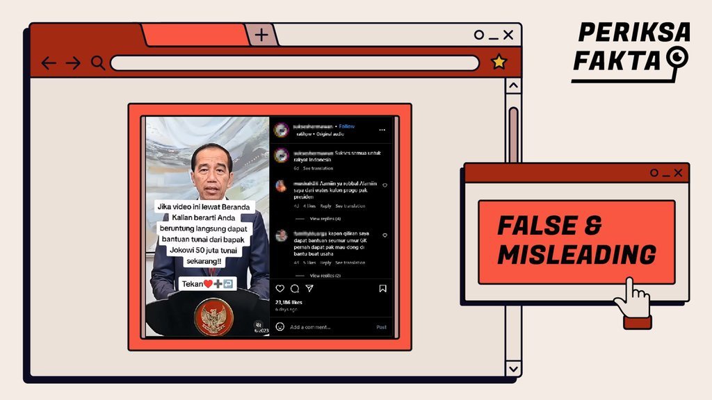 Hoaks Jokowi Bagi-bagi Bantuan Tunai Rp50 Juta di Media Sosial