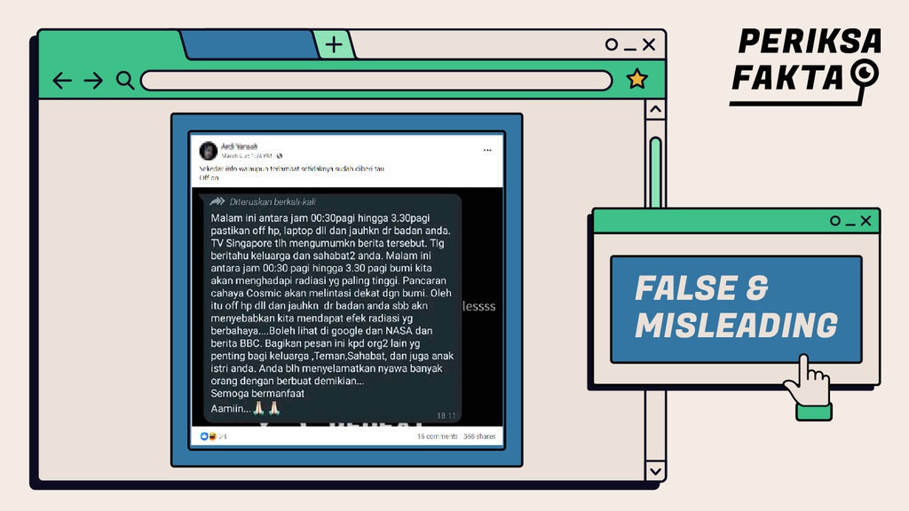 Hoaks Imbauan Mematikan Gawai untuk Cegah Radiasi Kosmik Hoaks Imbauan Mematikan Gawai untuk Cegah Radiasi Kosmik