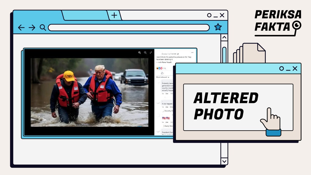 Manipulasi Foto Trump Mengarungi Banjir Pascabadai Helene Manipulasi Foto Trump Mengarungi Banjir Pascabadai Helene