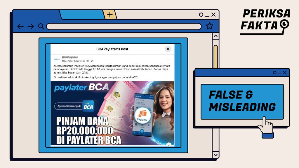 Hoaks Tautan Pinjaman Paylater BCA Rp20 Juta di Facebook Hoaks Tautan Pinjaman Paylater BCA Rp20 Juta di Facebook
