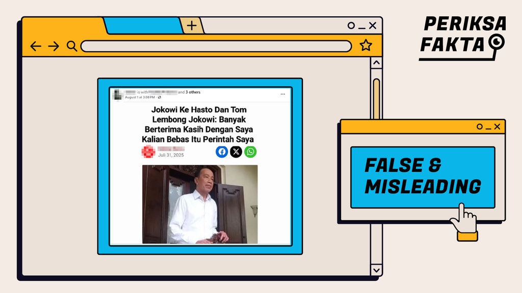 Salah, Artikel Sebut Tom Lembong dan Hasto Bebas karena Jokowi Salah, Artikel Sebut Tom Lembong dan Hasto Bebas karena Jokowi