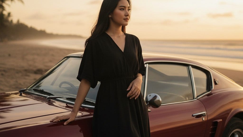 Contoh Prompt AI Foto Pose di Mobil Sport Klasik yang Estetik Contoh Prompt AI Foto Pose di Mobil Sport Klasik yang Estetik