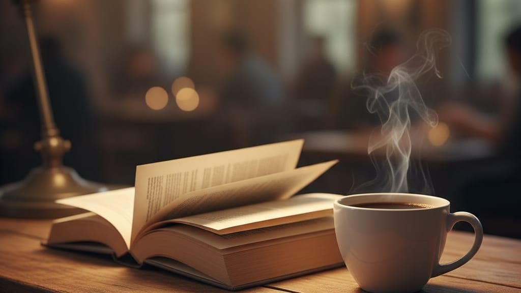 5 Prompt AI Foto Still Life Buku Novel & Kopi di Meja Kafe