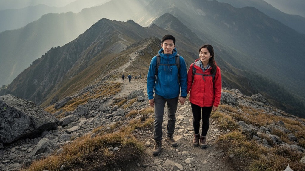 Contoh Prompt AI Foto Pasangan Romantis saat Mendaki Gunung Contoh Prompt AI Foto Pasangan Romantis saat Mendaki Gunung
