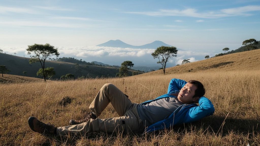 15 Contoh Prompt AI Foto Sendirian Mendaki Gunung Rinjani-Prau