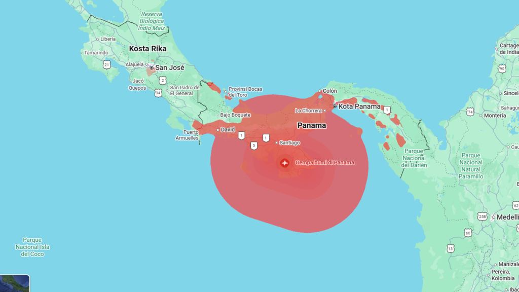 Peta Lokasi Gempa M7,7 di Panama dan Dampaknya