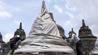 Antisipasi Erupsi Merapi, Stupa Candi Borobudur Ditutup Terpal