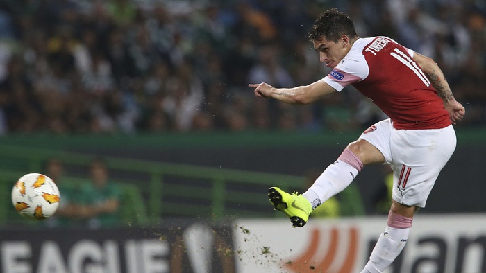 Pemain Arsenal Lucas Torreira dalam pertandingan Grup E Europa League mealwan Sporting CP di Lisbon, Portugal (25/10/18). AP Photo/Armando Franca