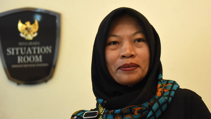 Baiq Nuril Maknun saat berada Kantor Staf Presiden, kompleks Istana Presiden, Jakarta, Senin (15/7/2019). tirto.id/Andrey Gromico