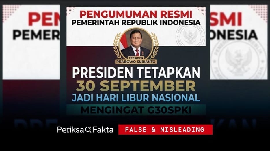 Salah, Prabowo Tetapkan 30 September sebagai Hari Libur Nasional