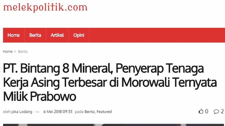 Benarkah PT Bintang 8 Mineral Milik Prabowo & Mayoritas Pakai TKA?