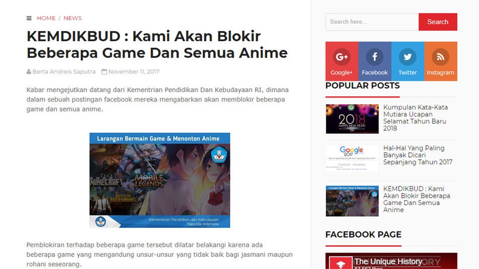 Hoaks: Kemendikbud Akan Blokir Game dan Anime