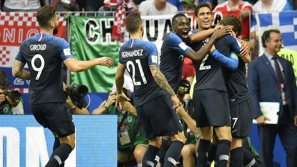 Hasil Final Perancis vs Kroasia Skor Babak Pertama 2-1