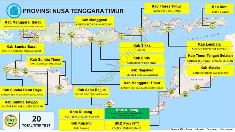 BKN: Daftar Titik Lokasi Tes SKD CAT CPNS 2018 Pulau Bali, NTT, NTB
