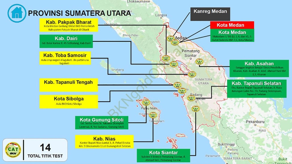 BKN: Daftar Titik Lokasi Tes SKD CAT CPNS 2018 Pulau Sumatera