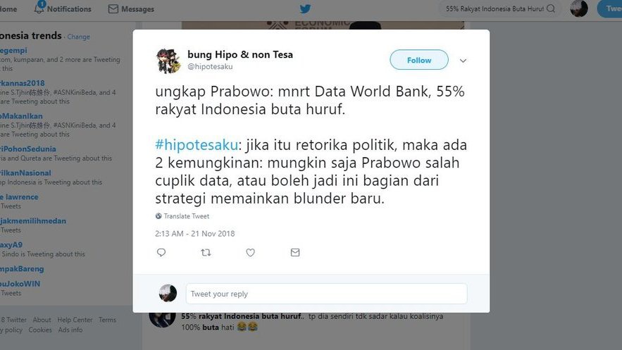 Benarkah Klaim Prabowo 55% Rakyat Indonesia Buta Huruf Fungsional?