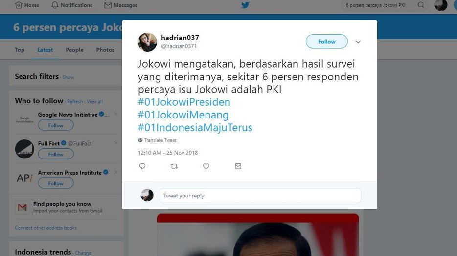 Benarkah Klaim Jokowi bahwa 6 Persen Warga Percaya Dirinya PKI?