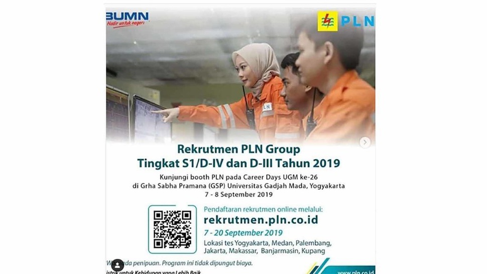 Lowongan BUMN: Rekrutmen PT PLN S1 & D3 Dibuka 7-20 September 2019