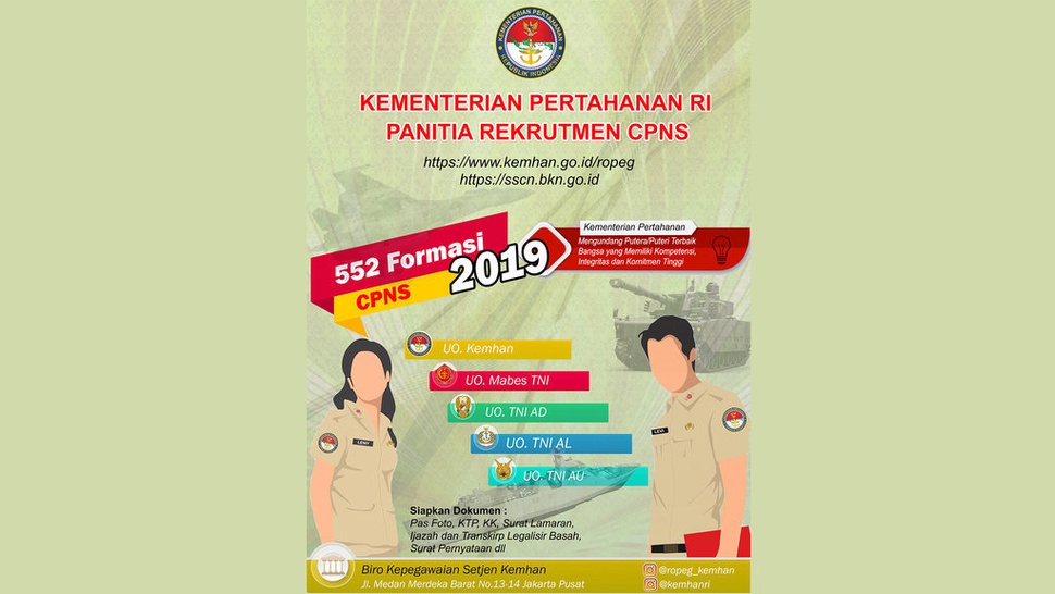Formasi CPNS 2019 Kemhan, Syarat, & Jadwal Pembukaan SSCASN BKN