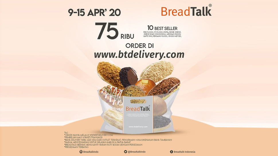 Promo Breadtalk April #dirumahaja, Rp75 Ribu untuk 10 Best Seller