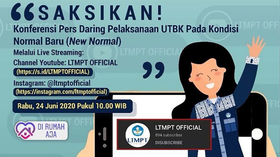 Link Live Streaming Youtube Konferensi Pers LTMPT Rabu 24 Juni 2020
