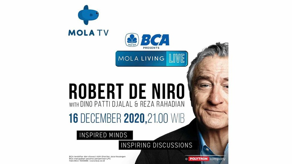 Robert De Niro Tampil di Mola TV Living Live 16 Desember 21.00 WIB
