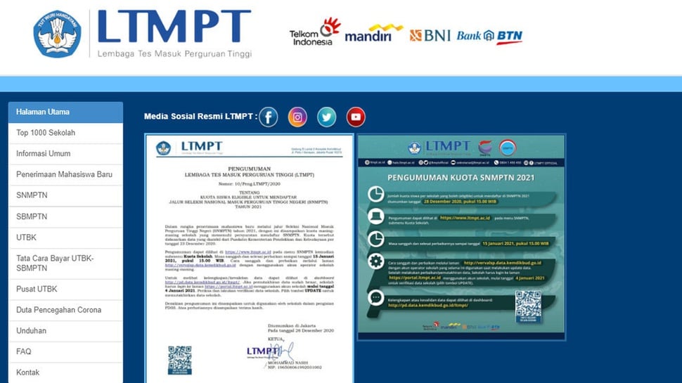 Update SNMPTN dari LTMPT: Data Sekolah, Siswa Eligible dan PDSS
