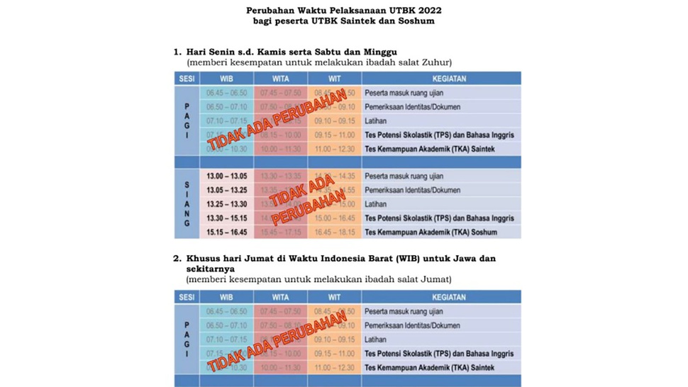 Link Download PDF SE Perubahan Jadwal Ujian UTBK SBMPTN 2022
