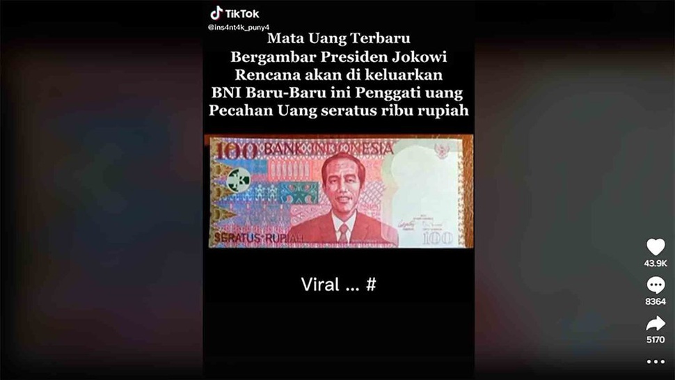 Hoaks Uang Pecahan Rp100 Bergambar Wajah Presiden Jokowi