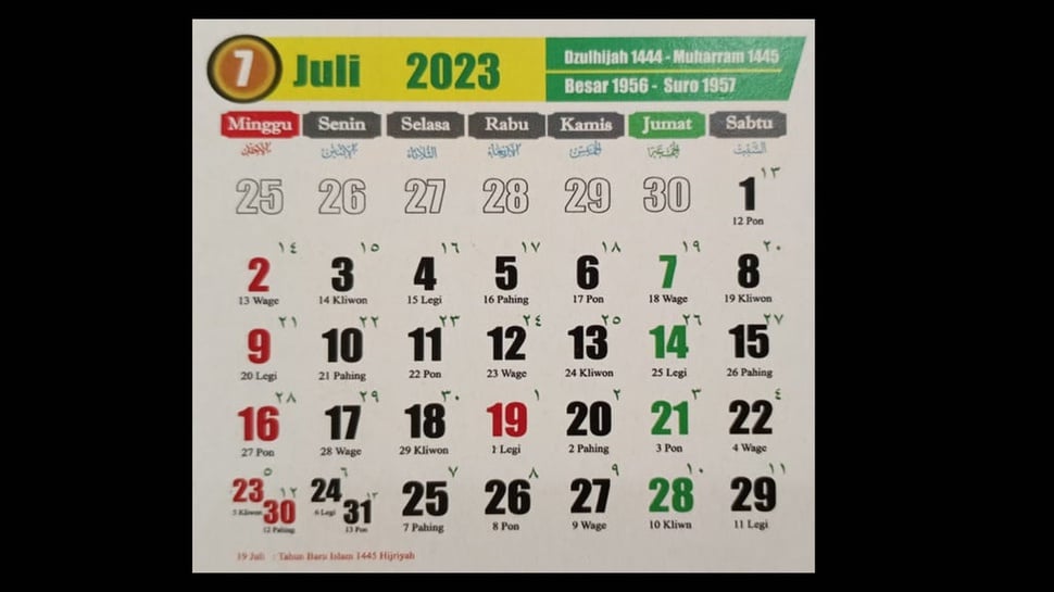 Bulan Suro 2023 Sampai Tanggal Berapa dan Kalender Jawa Juli