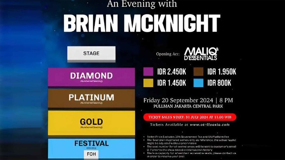 Link Tiket Konser Brian McKnight Jakarta 2024 dan Harganya