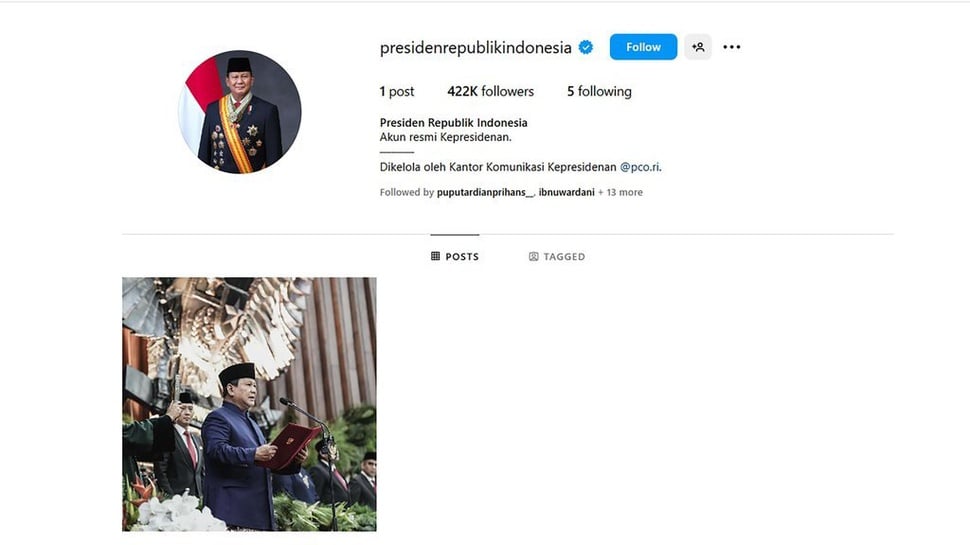 Akun Medsos Presiden RI @presidenrepublikIndonesia Dikelola PCO