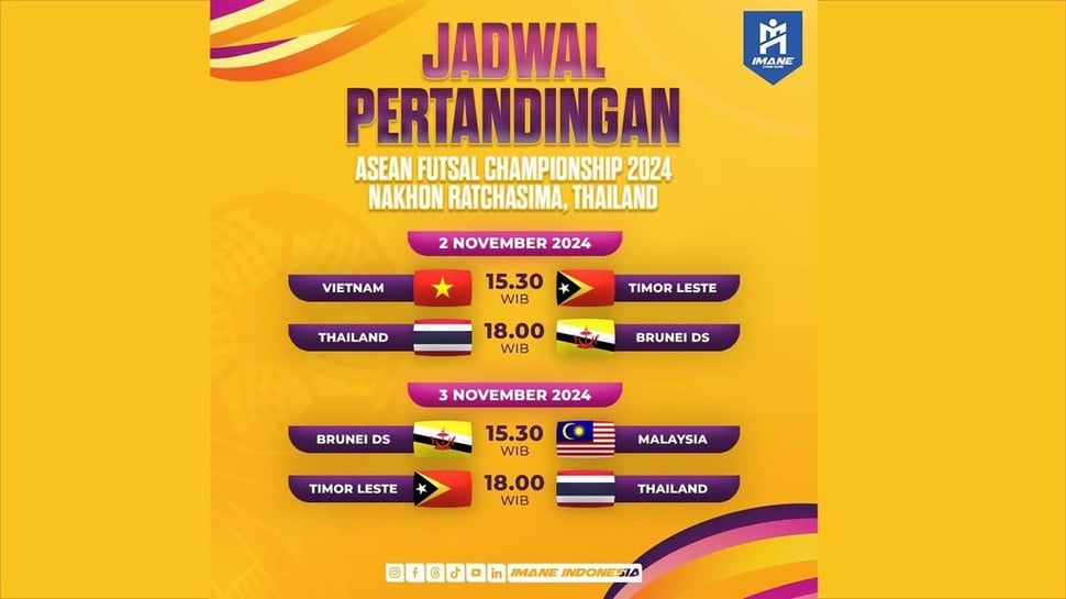 Jadwal Piala AFF Futsal 2024 Hari Ini 2 November & Jam Tayang TV