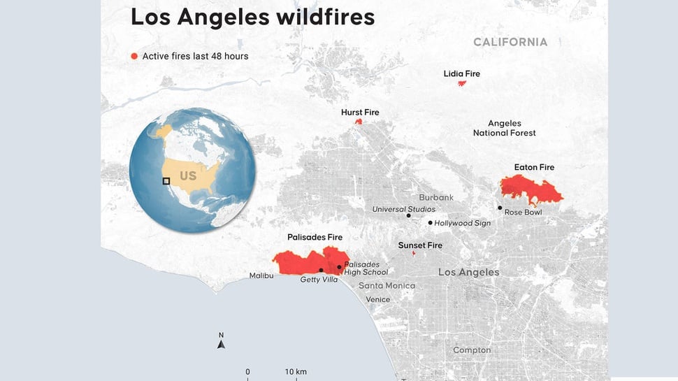 Info Kebakaran Los Angeles Hari Ini dan Wilayah yang Sudah Padam