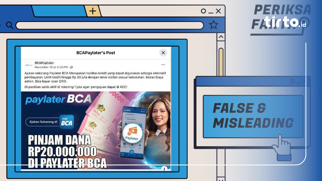 Hoaks Tautan Pinjaman Paylater BCA Rp20 Juta di Facebook