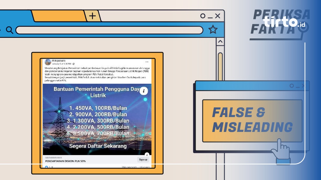 Hoaks Halaman Pendaftaran Voucher Listrik Gratis PLN