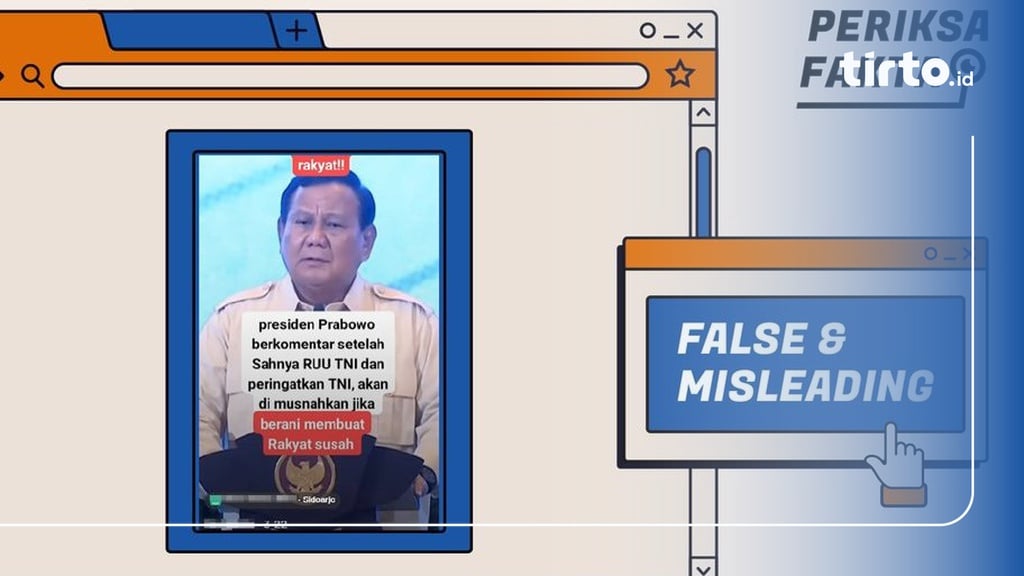 Hoaks Video Prabowo Peringatkan Akan Musnahkan TNI-Polri